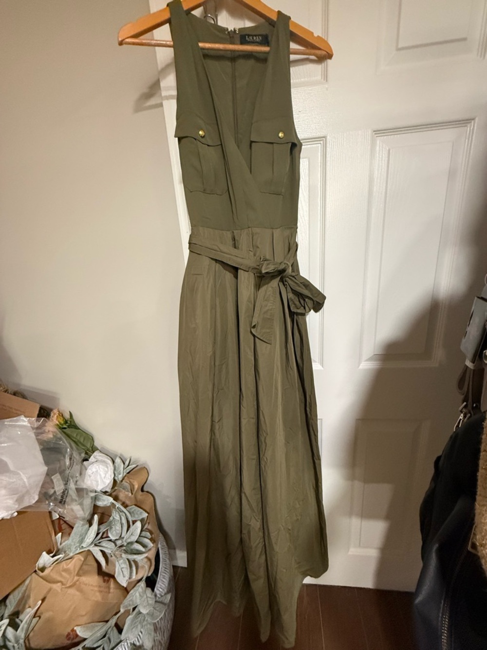 Ralph Lauren Olive Maxi Dress with Tie Waist - Picture 14 of 14